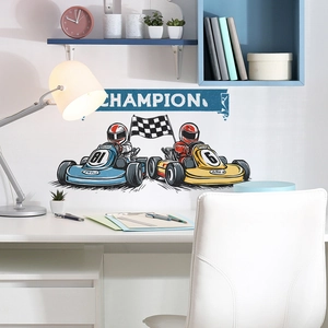 Adesivi murali auto da corsa con logo champion per cameretta dei bambini