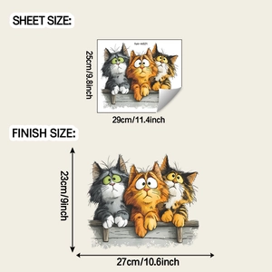 Cartoon cat wall stickers size chart with sheet and finish dimensions for bathroom decor