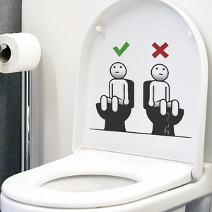 Funny toilet seat stickers showing correct bathroom etiquette with cartoon graphics