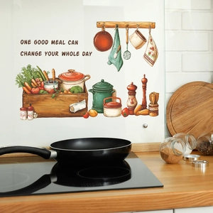 Stickers muraux cuisine avec panier de légumes et citation pour décoration intérieure