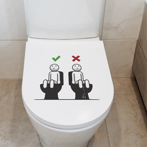Waterproof toilet seat etiquette sticker with funny stickman correct pose diagram