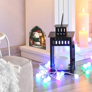 3D Christmas wall sticker featuring a cute mouse reading in a cozy hole with festive decor