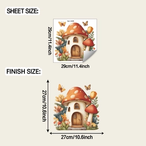 Detailed sheet size and finish size guide for mushroom house floral wall sticker