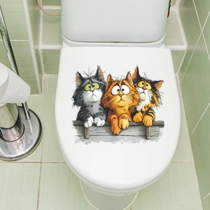 Cute cartoon cats toilet seat wall sticker with colorful painted kitten group decals
