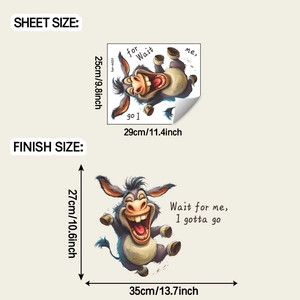 Detailed sheet size 29x25cm and finish size 35x27cm for funny cartoon donkey wall sticker
