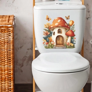 Cartoon Mushroom House Flower Butterfly Toilet Sticker Self Adhesive Removable PVC Wall Decal For Bathroom Home Decor