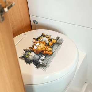 Cute cartoon cats peering over fence wall stickers for bathroom toilet lid decoration