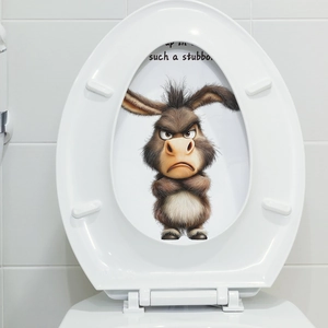 Humorous 3D angry donkey bathroom sticker with such a stubborn ass text on toilet lid