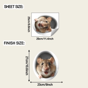 Detail view of 3D hamster hole wall sticker with sheet size and finished display