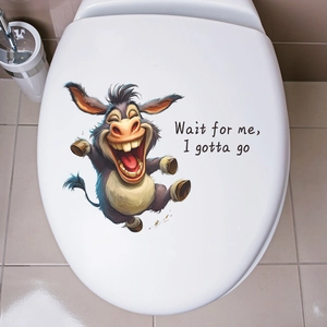 Funny Cartoon Donkey Toilet Sticker Waterproof PVC Bathroom Lid Decal Humorous English Quote Restroom Home Decorative Art