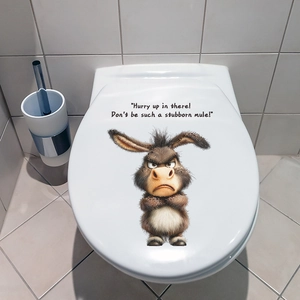 Humorous bathroom sticker with angry mule and funny text for toilet lid decoration
