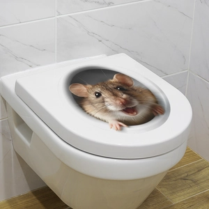 3D realistic hamster wall sticker showing cute brown pet peeking from hole for toilet decor