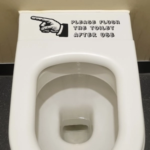 Waterproof self-adhesive toilet sticker with Please Flush message and vintage hand icon
