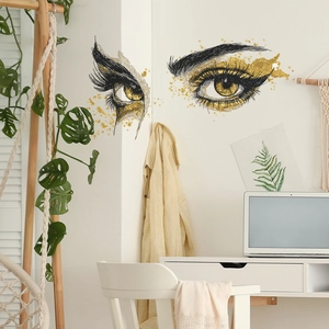 Sticker mural artistique fard à paupières doré pour décor de salon et bureau minimaliste