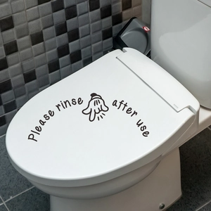 Creative bathroom wall sticker with Please rinse after use text and cartoon hand icon