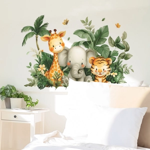 Cartoon animal wall decal with giraffe and elephant for children room decor
