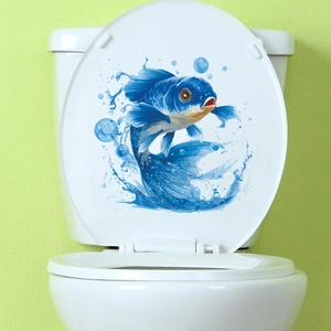 Creative blue carp wall decal with water splashes for bathroom toilet lid decoration