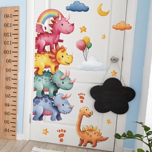 Stickers muraux dinosaures de dessin animé avec étoiles et lune pour chambre