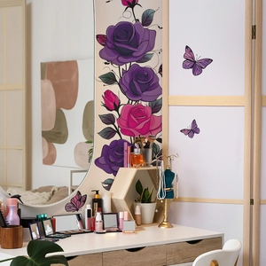 Self-adhesive watercolor rose and butterfly wall stickers for home living room decor