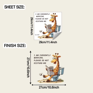 Size specifications for giraffe reading newspaper toilet sticker showing 29cm sheet dimensions