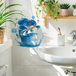 Creative blue jumping koi fish wall stickers for bathroom background decor