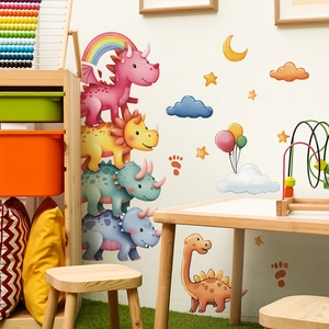 Stickers muraux dinosaures mignons et arc-en-ciel pour décor de chambre d'enfant