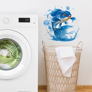 Blue jumping koi fish wall sticker waterproof PVC decal for bathroom laundry room decor