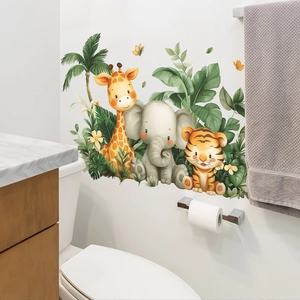 Jungle animals and tropical plants wall decal for living room decoration