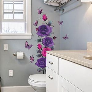 Self-adhesive watercolor rose and butterfly wall stickers for living room decor