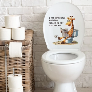 Funny giraffe reading newspaper on toilet lid sticker for creative bathroom decor