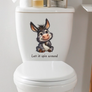 Cute cartoon donkey toilet sticker with Let It Spin Around slogan for bathroom decor