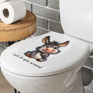 Cute donkey cartoon toilet seat sticker with Let it spin around slogan for bathroom decor
