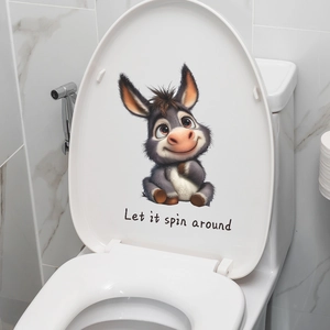 Cute cartoon donkey toilet seat sticker with Let it spin around English slogan