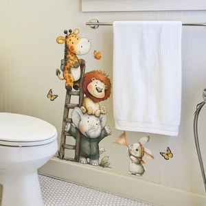 Cute cartoon animal wall stickers featuring giraffe and lion for kids room decor