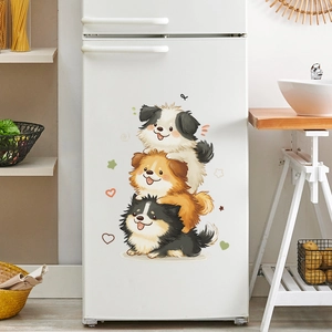 Cute cartoon stacking pomeranian dogs wall stickers for bedroom and fridge decor
