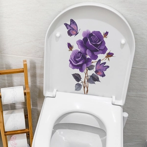 Retro Purple Rose Butterfly Wall Sticker PVC Waterproof Floral Decal For Bathroom Toilet Fridge Home Decor Mural Art
