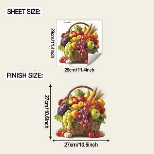 Detail showing dimensions of 29x29cm for the fruit basket wall sticker layout