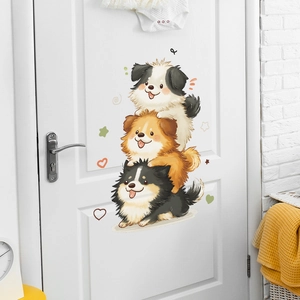 Cute hand-drawn stacked cartoon puppy wall stickers for kids room and home decoration