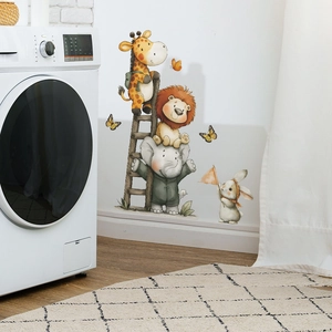 Watercolor cartoon animal wall stickers with giraffe and elephant for kids room decor