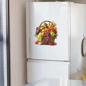 Realistic fruit basket wall sticker with grapes and apples for kitchen decor