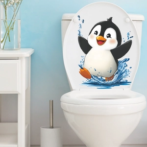 Cartoon penguin wall sticker for bathroom and toilet lid decoration in aquatic scene