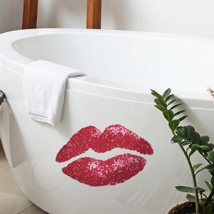 Sparkling red lips wall sticker for bathroom decor with glitter finish and vibrant color