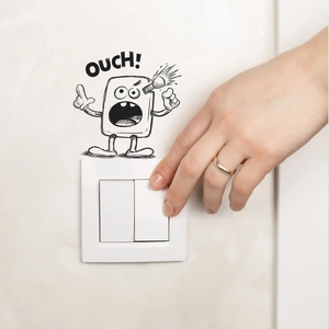 Funny cartoon OUCH! sticker for wall light switch decoration made of black PVC