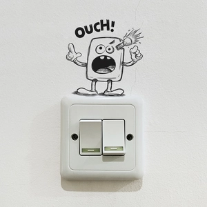 Funny cartoon OUCH! expression sticker for home wall switch decoration in minimalist black