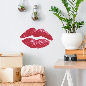 Sparkling red sequin lip wall sticker for modern home bathroom and living room decor