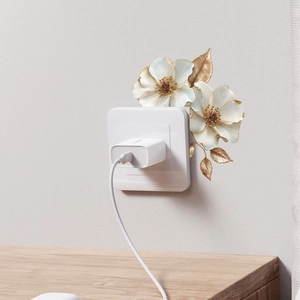 3D floral wall stickers for light switches featuring elegant white flowers and gold leaves