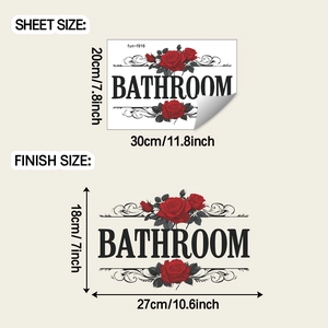 Detail view of Bathroom wall sticker dimensions 20x30cm with red roses and elegant lettering