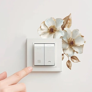 Elegant 3D embossed white flower wall sticker for light switch decoration in home bedroom