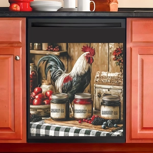 Farmhouse Rooster And Fruit Jam PVC Sticker For Dishwasher Kitchen Refrigerator Decorative Waterproof Wall Decal Sticker