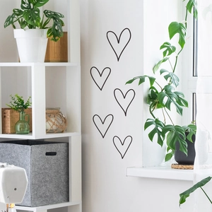 Minimalist hand-drawn heart wall stickers in black PVC for Nordic home wall decoration